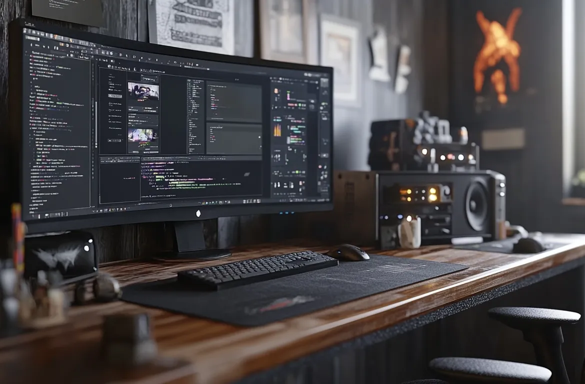 Poste de travail de création vidéo avec écran de montage