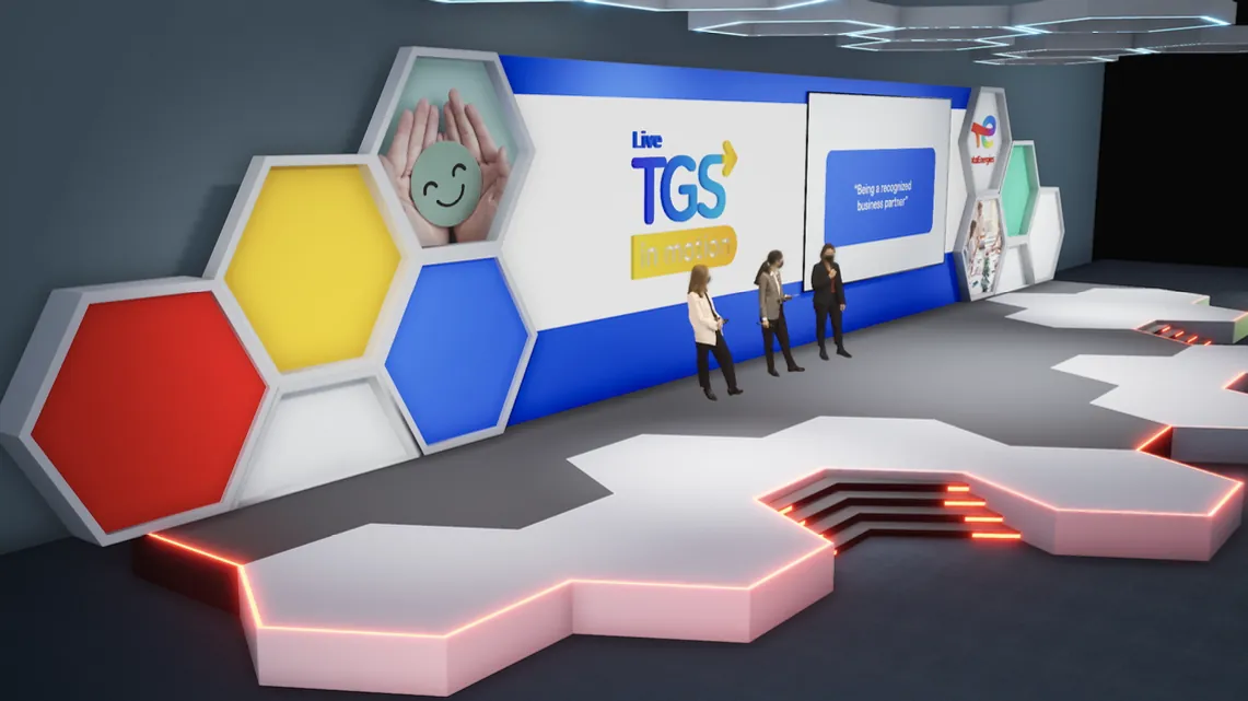 Décor scénique virtuel de convention avec modules en trois dimensions