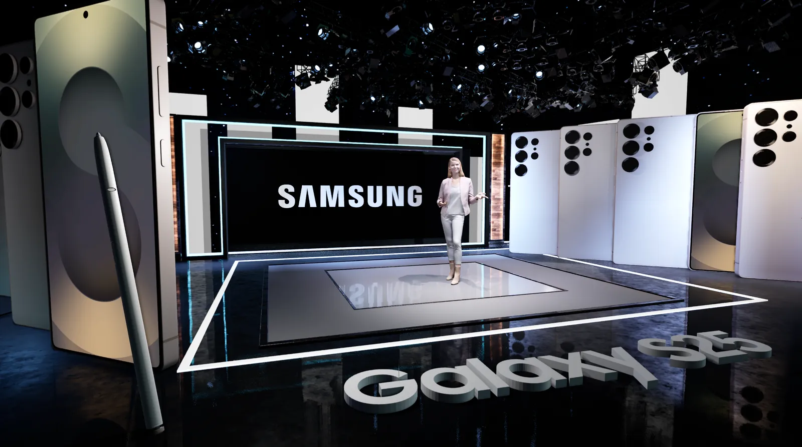 Décor virtuel de lancement de produit avec mise en scène du produit en trois dimensions